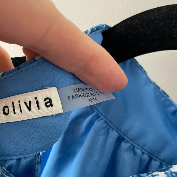 Alice + Olivia Maris Floral Print Lined Tie Halter Neck Blouse Blue White Medium - Picture 7 of 9